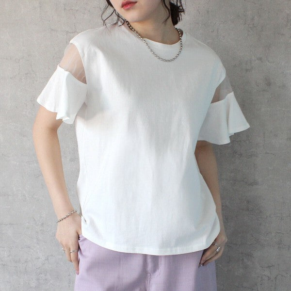 シースルーフレアスリーブTシャツ