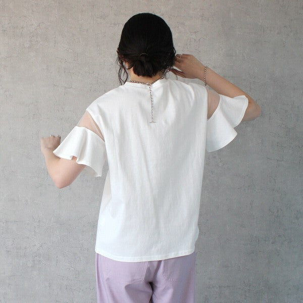 シースルーフレアスリーブTシャツ