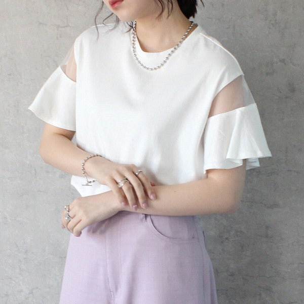 シースルーフレアスリーブTシャツ