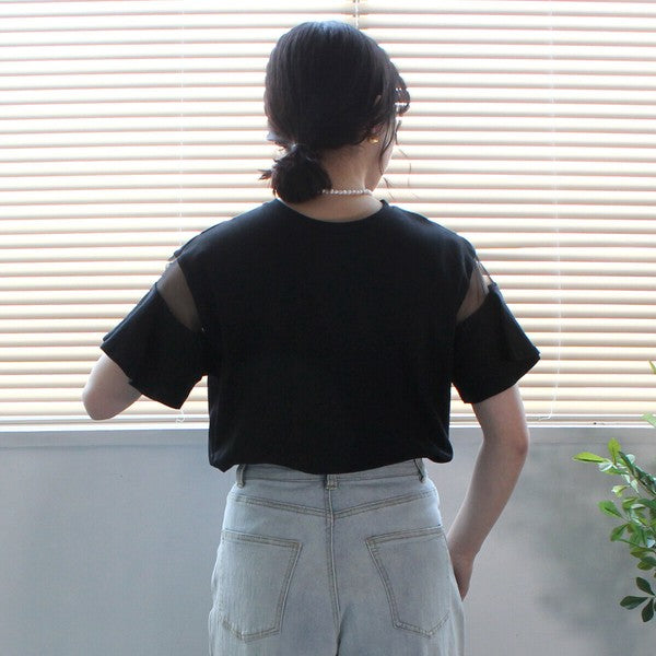 シースルーフレアスリーブTシャツ