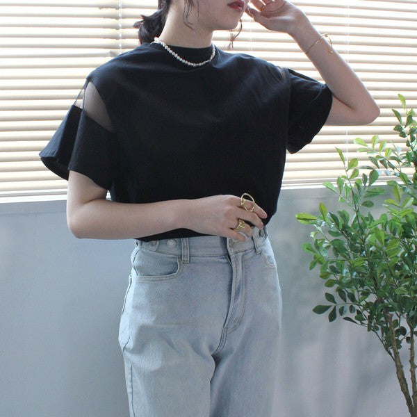 シースルーフレアスリーブTシャツ