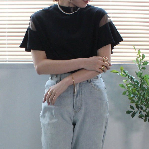 シースルーフレアスリーブTシャツ