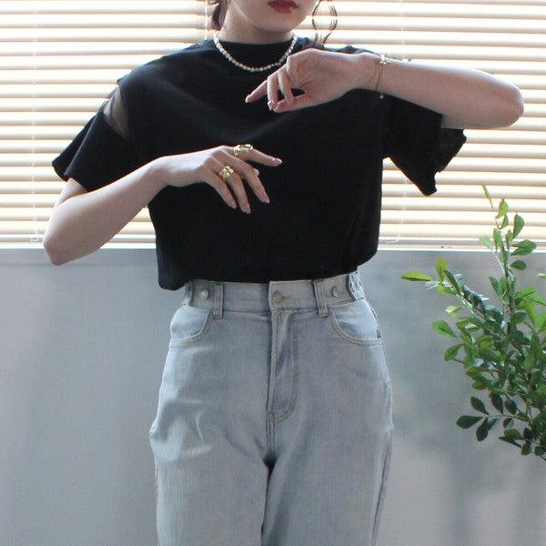 シースルーフレアスリーブTシャツ