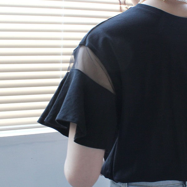 シースルーフレアスリーブTシャツ