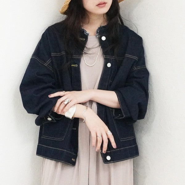 ノーカラーデニムジャケット【予約】