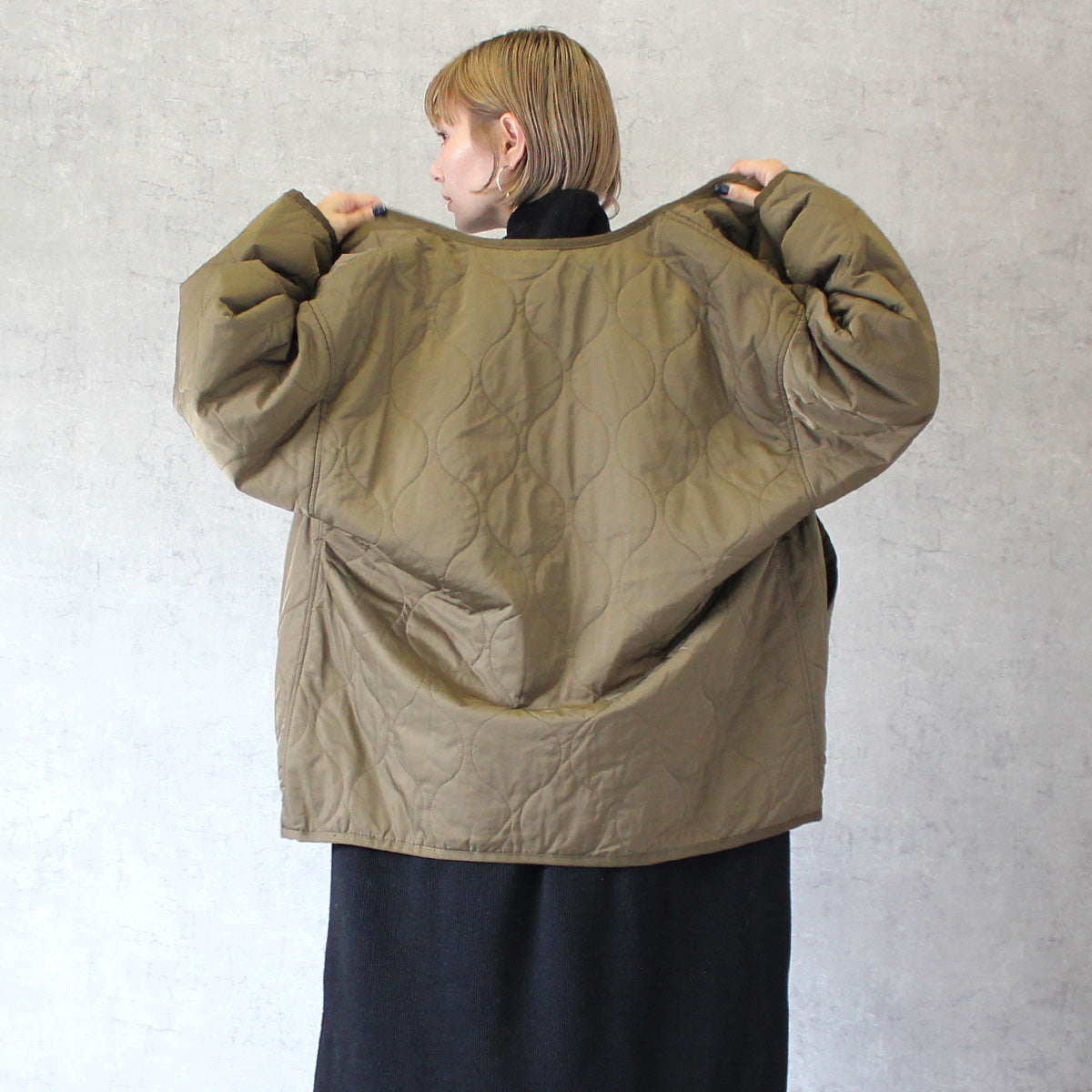 波キルト ノーカラー ジャケット