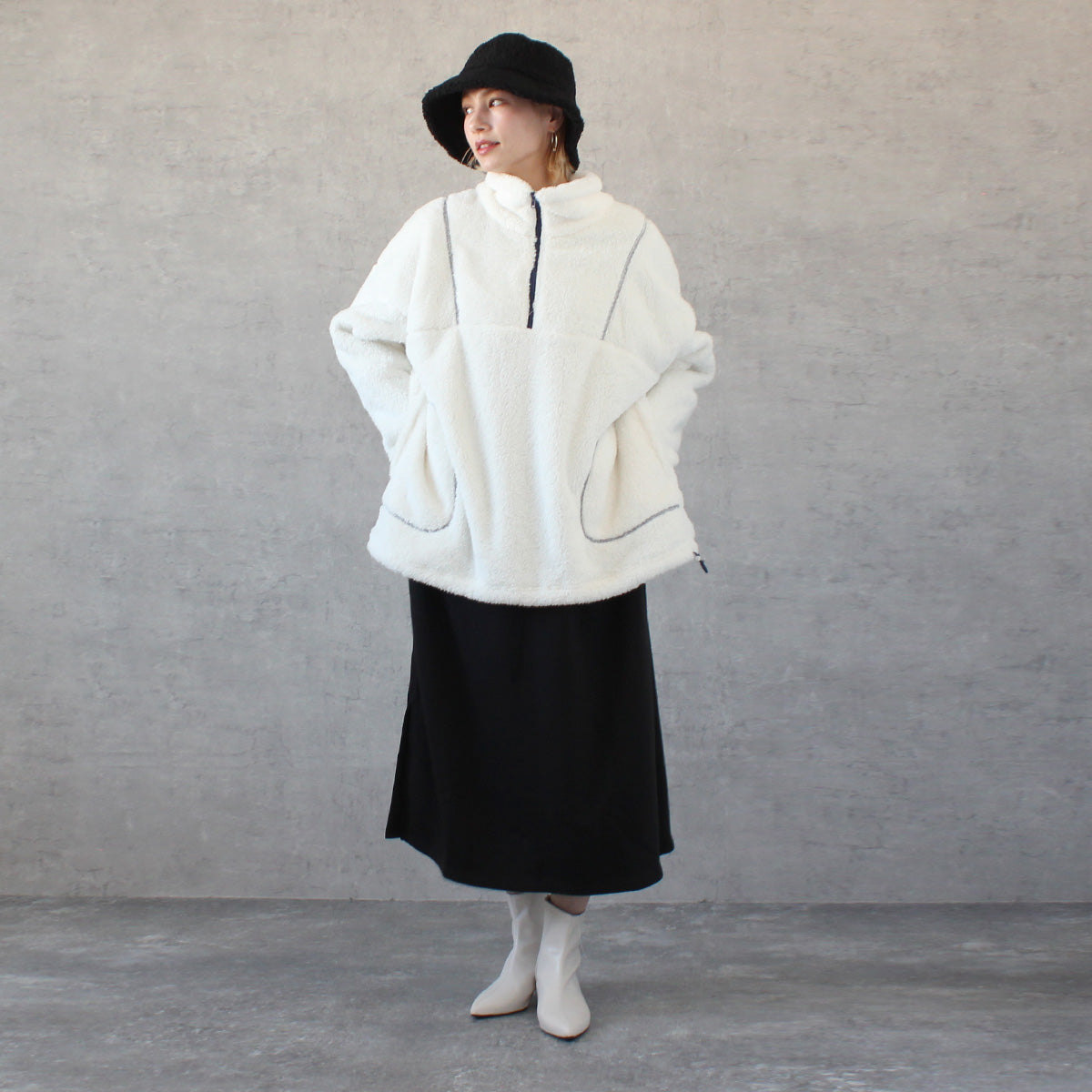 ボア ハーフジップ プルオーバー