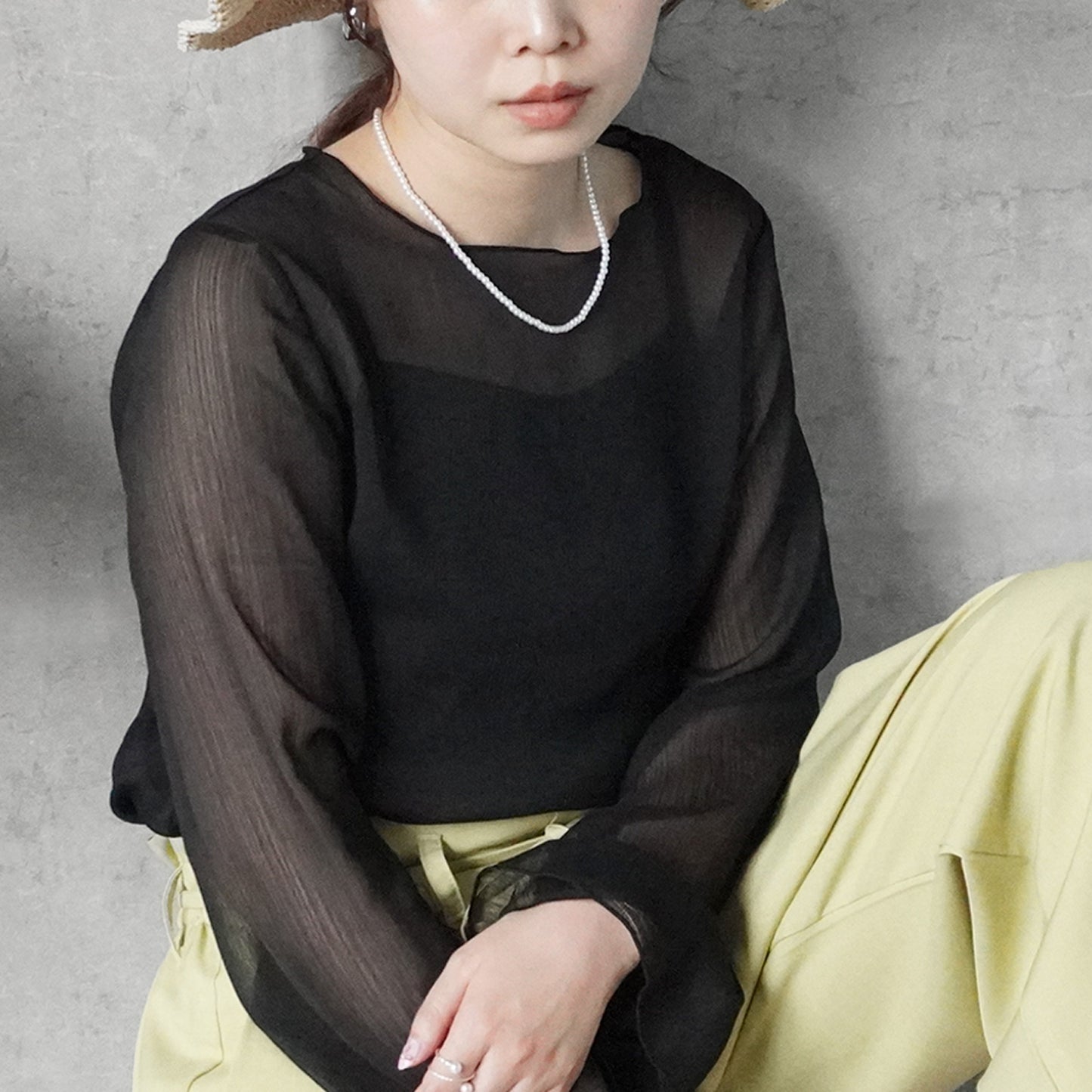 楊柳シアーキャミ付プルオーバー