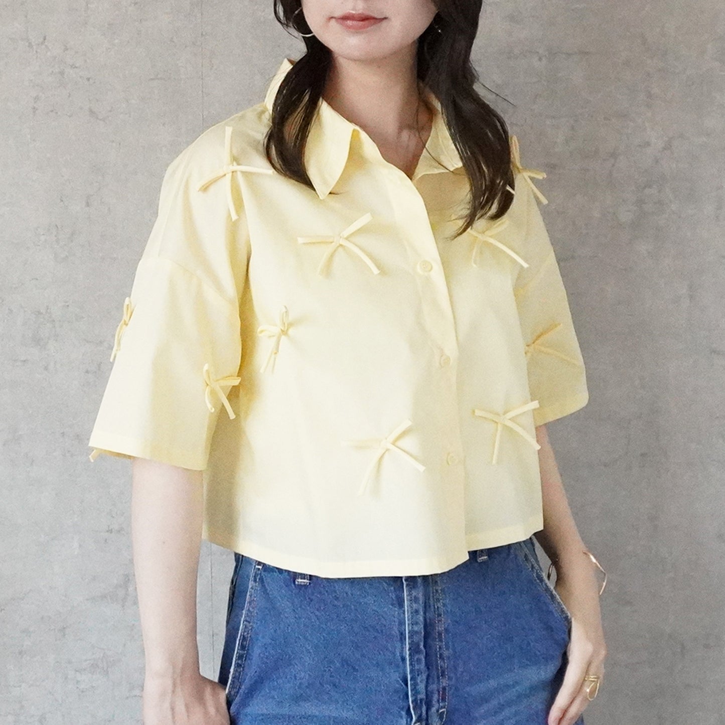 リボンショート半袖シャツ