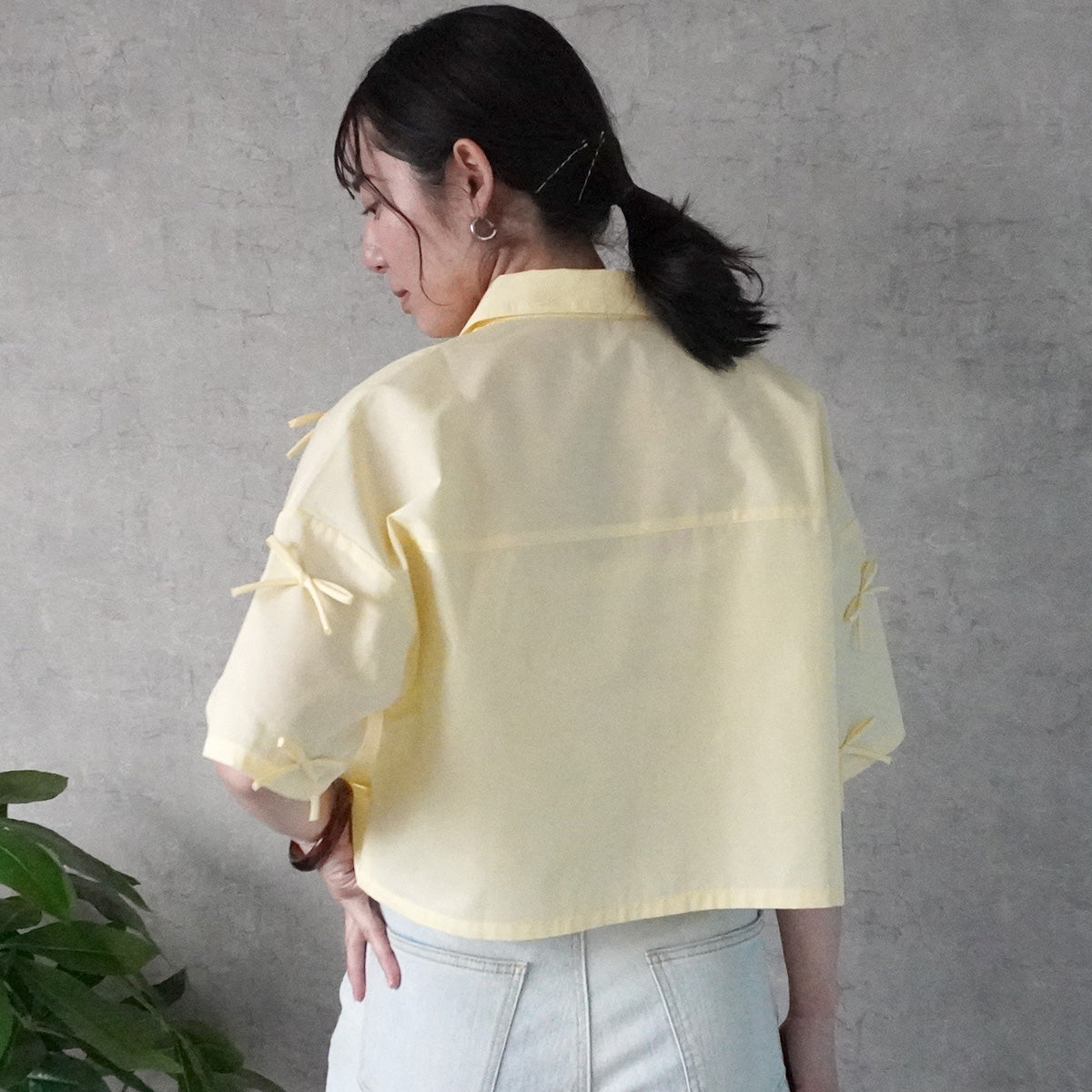 リボンショート半袖シャツ