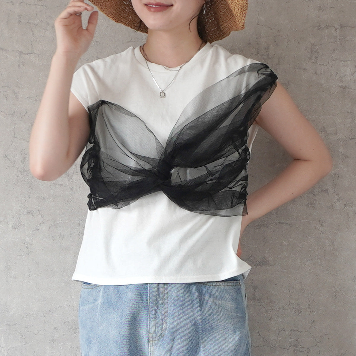 チュールリボンドッキングTシャツ