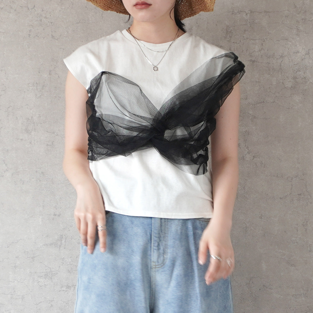 チュールリボンドッキングTシャツ