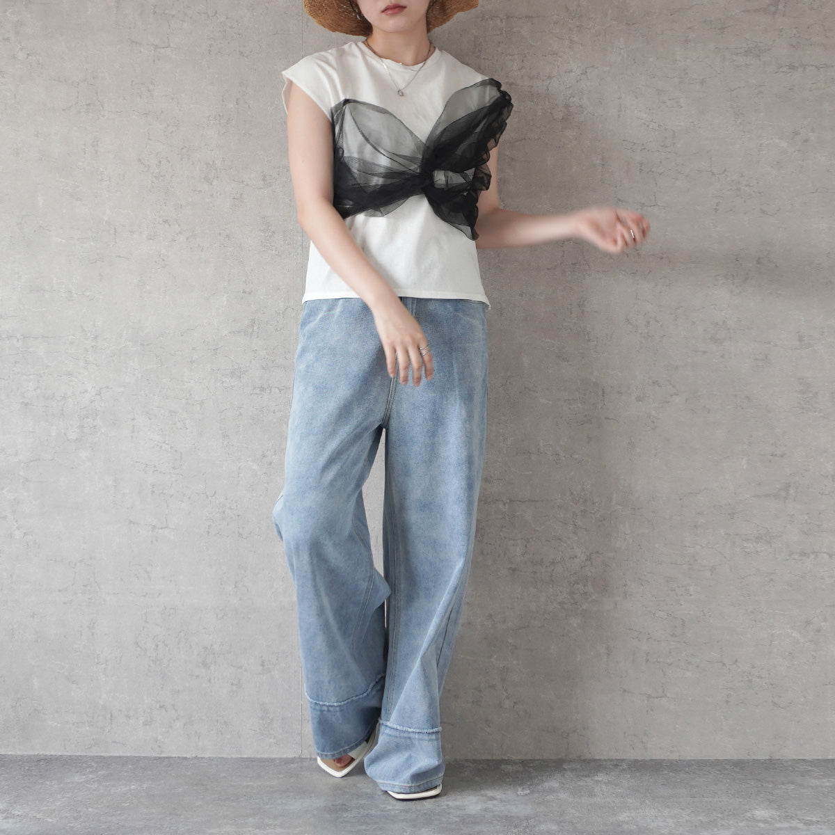 チュールリボンドッキングTシャツ