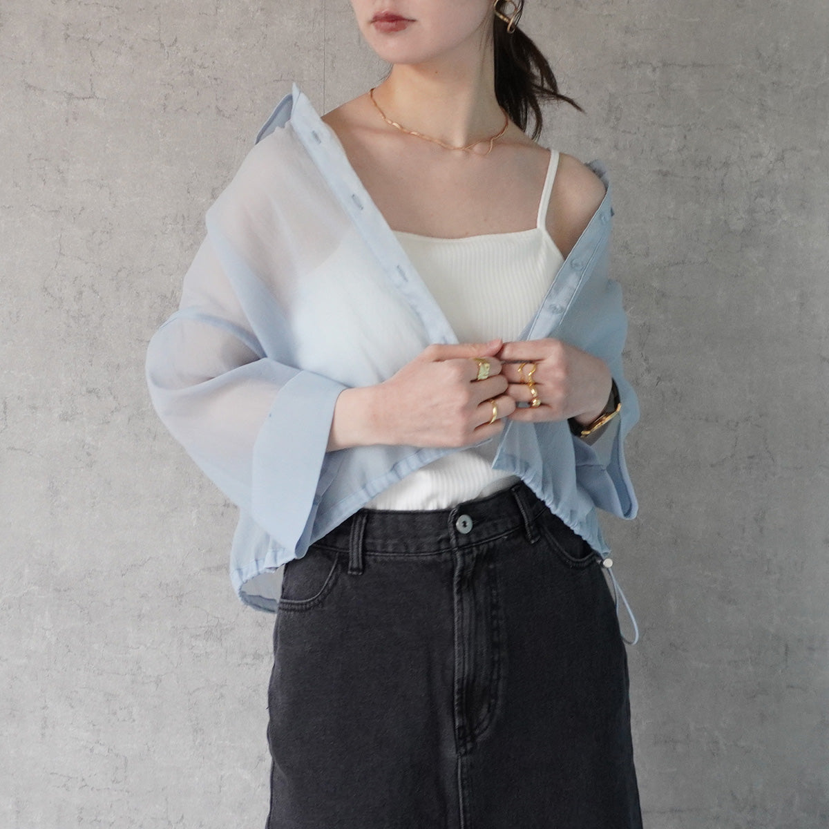 裾ドロストワイドスリーブシャツ