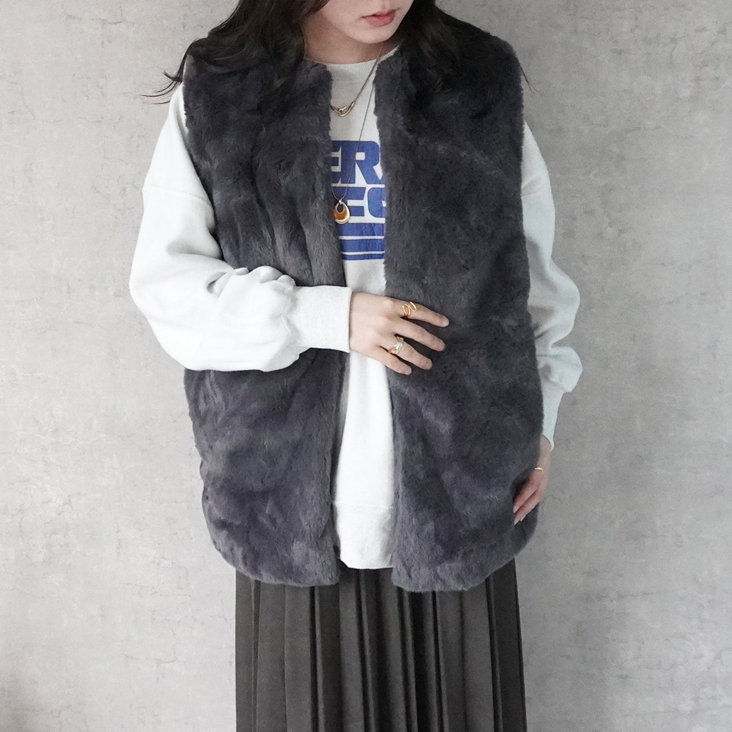 ポケット付きファーベスト