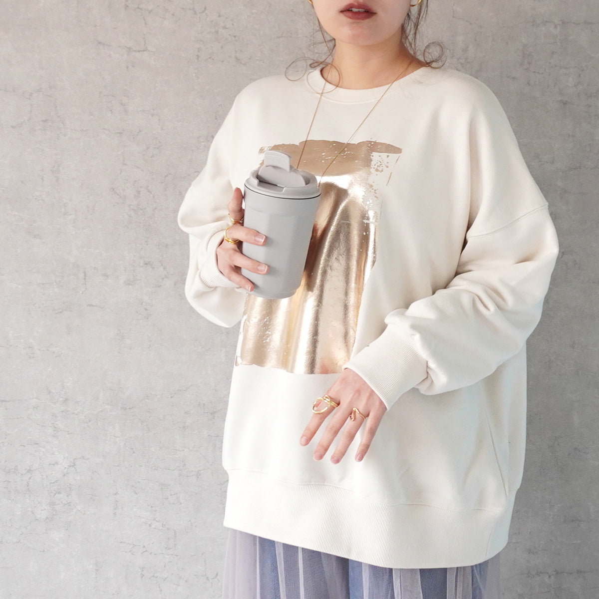 裏毛箔プリントBIGプルオーバー