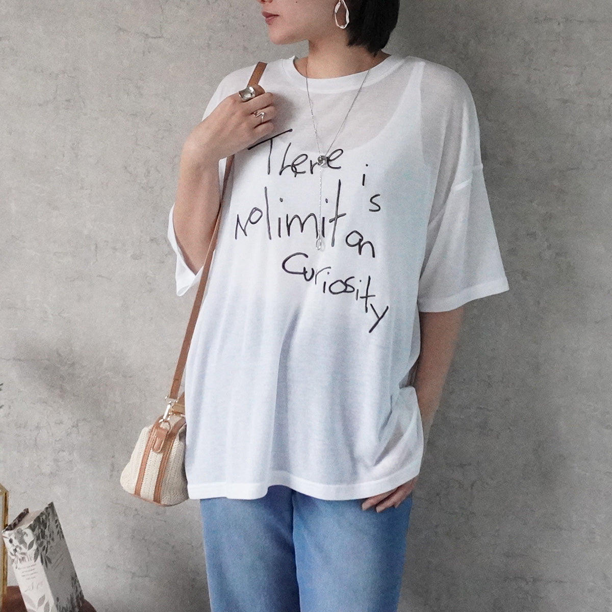 シアー刺繍ロゴ半袖Tシャツ