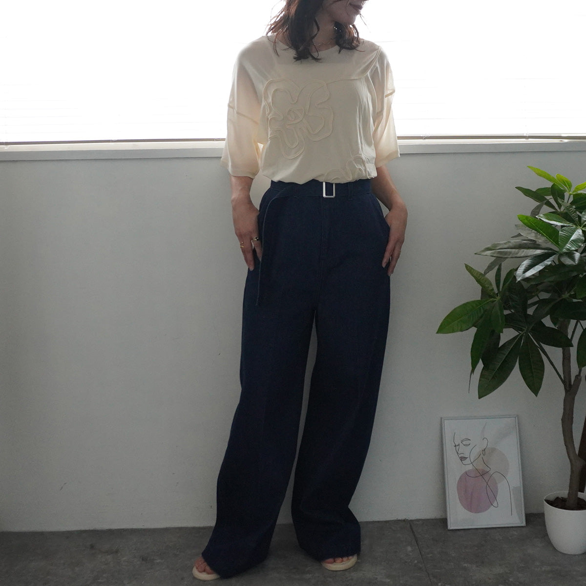コードフラワーシアーニットTシャツ