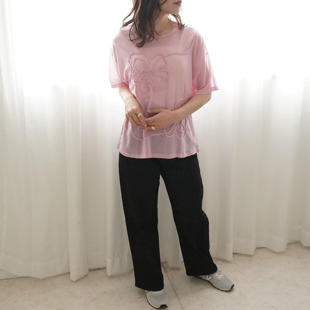 コードフラワーシアーニットTシャツ