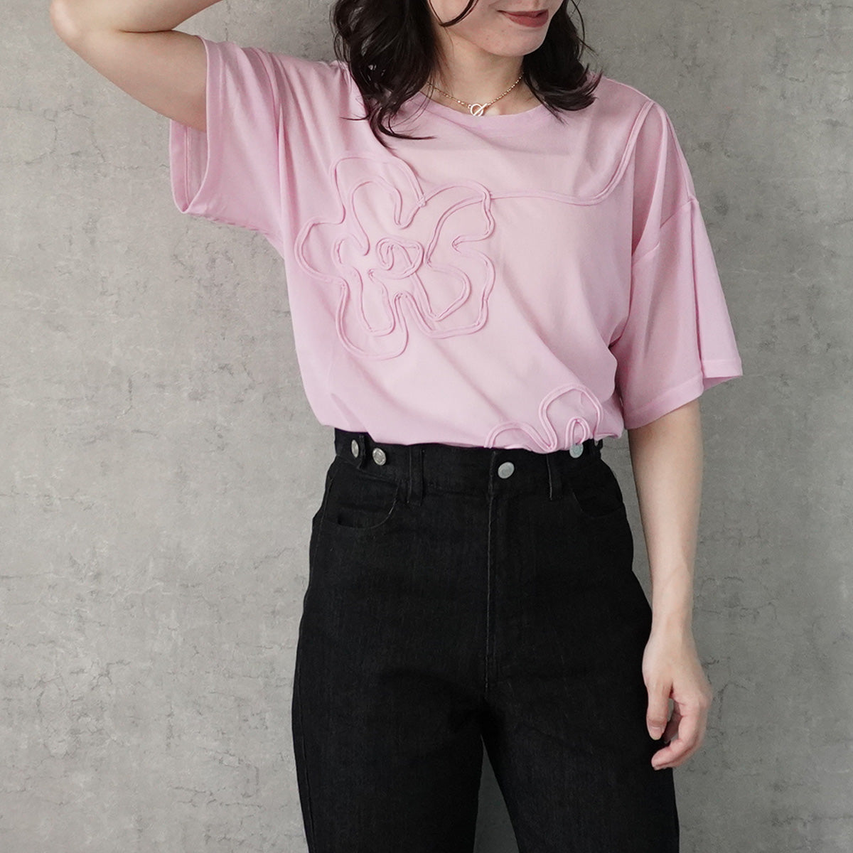 コードフラワーシアーニットTシャツ