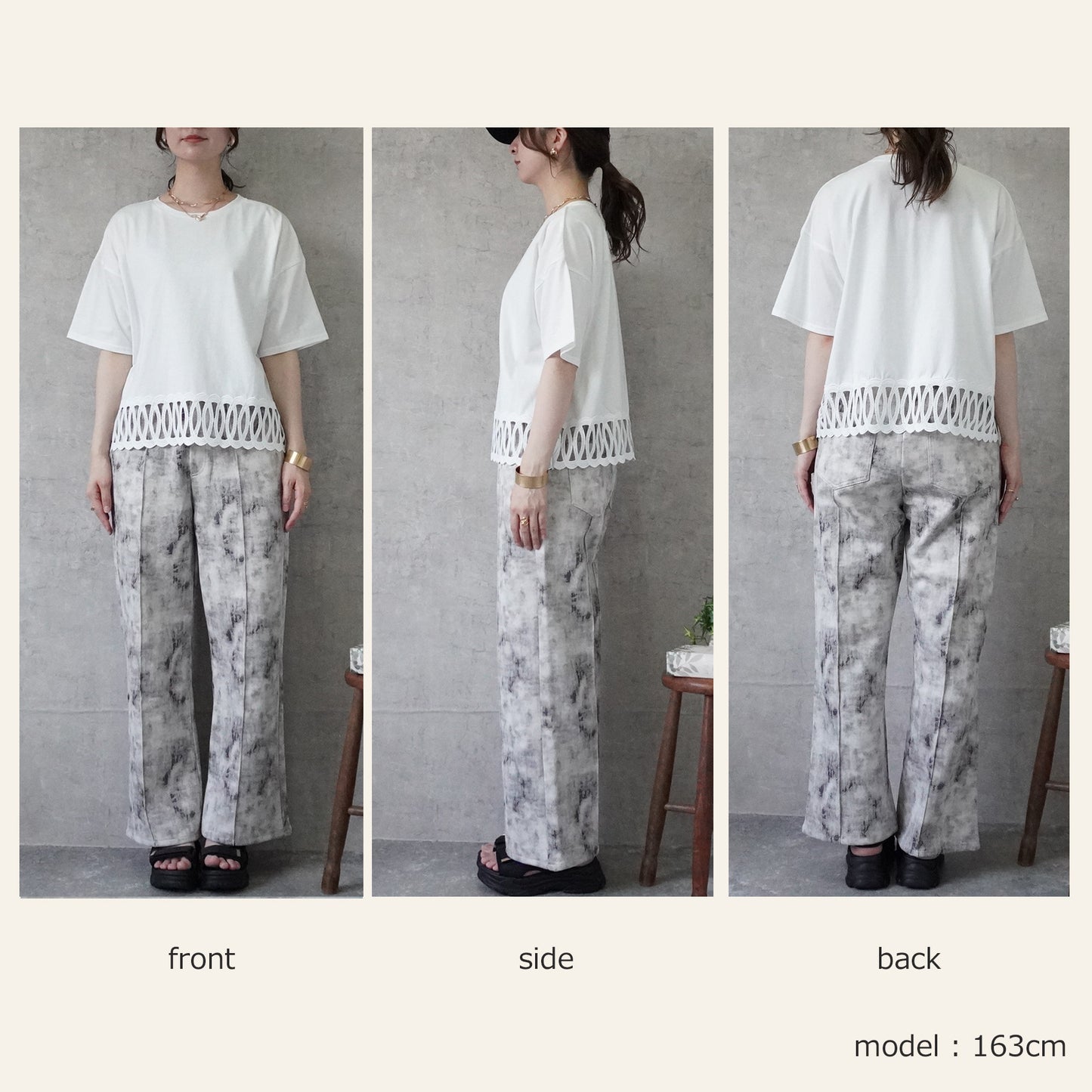 裾BIGレースルーズ半袖Tシャツ