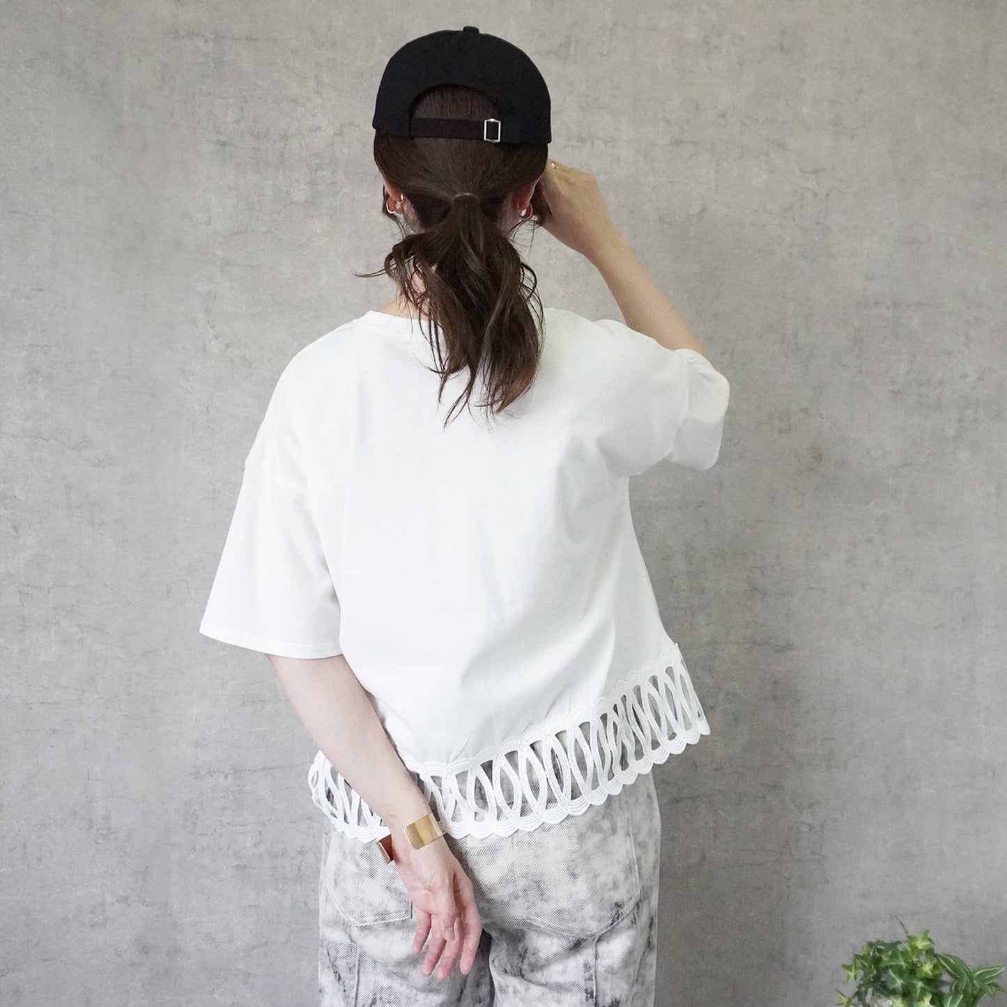 裾BIGレースルーズ半袖Tシャツ