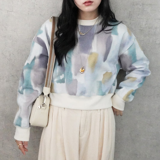 裏起毛ペイントプリントプルオーバー