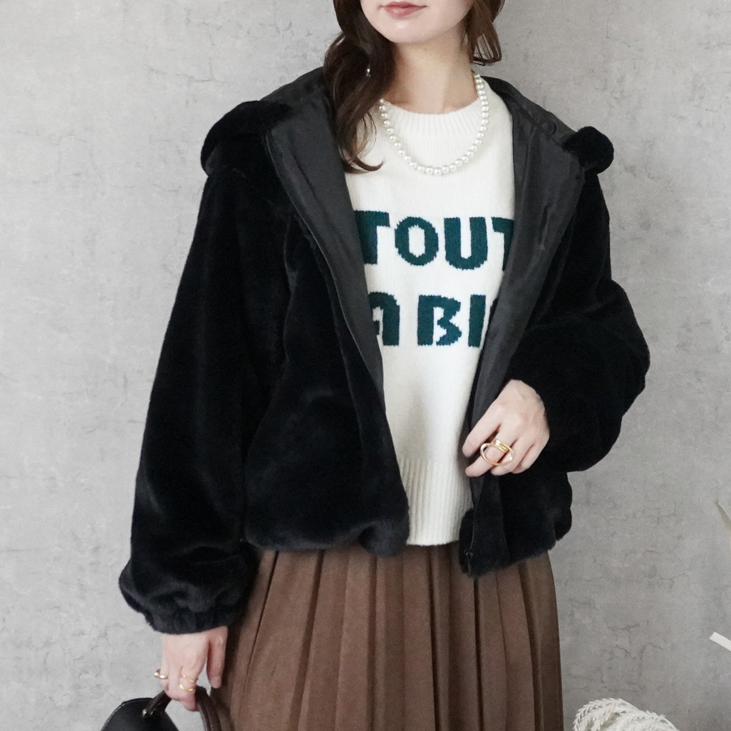 フェイクファーショートフードブルゾン