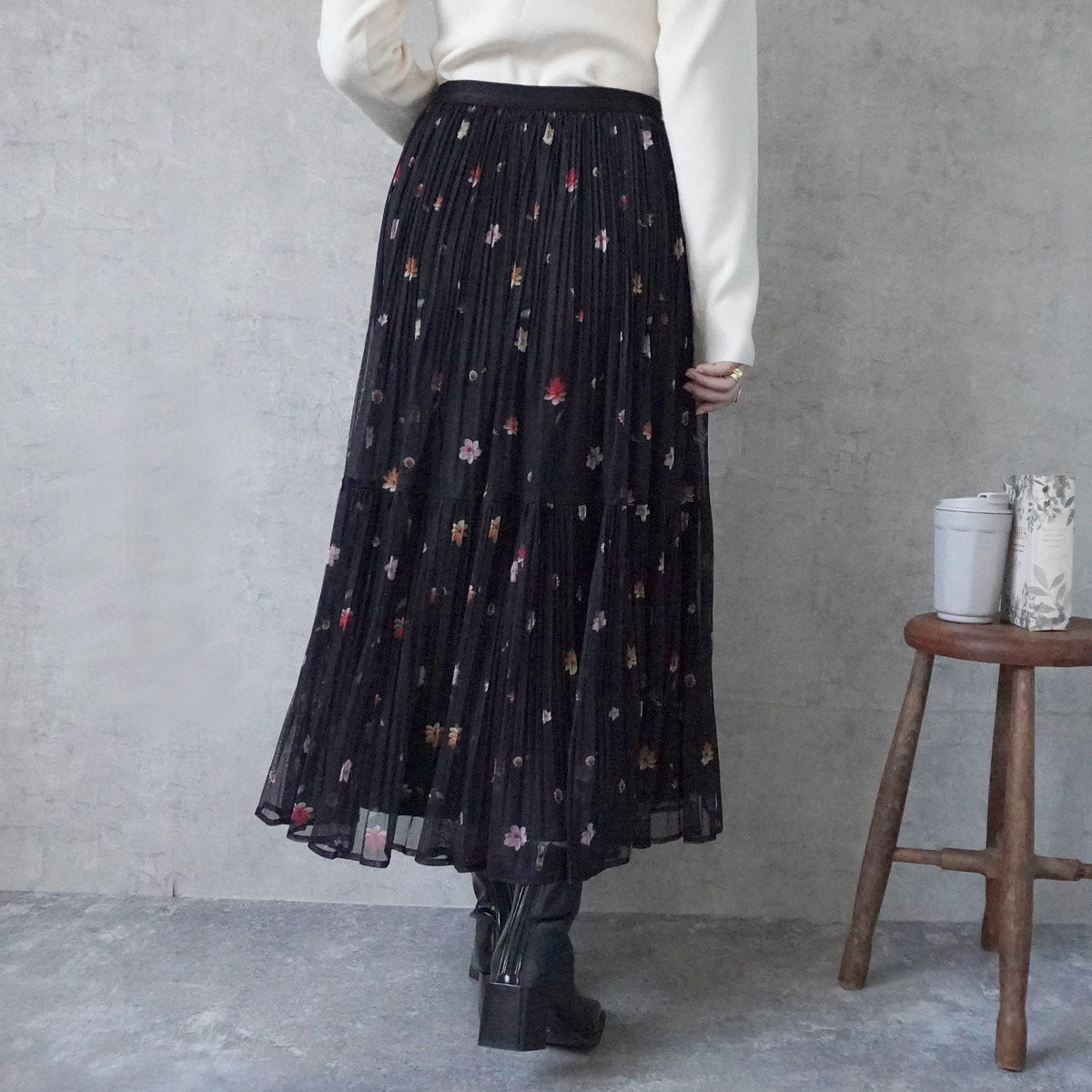 花柄チュールプリーツスカート