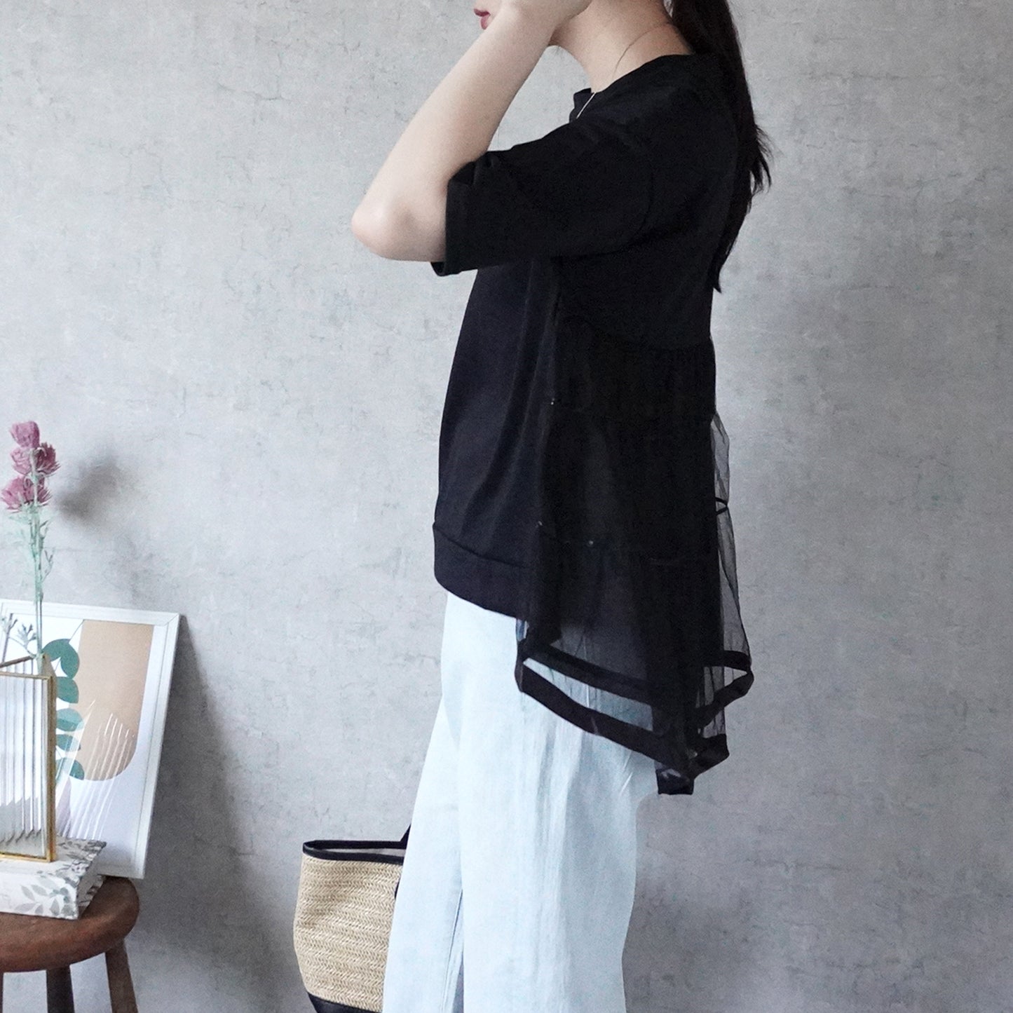 バックティアードチュールTシャツ