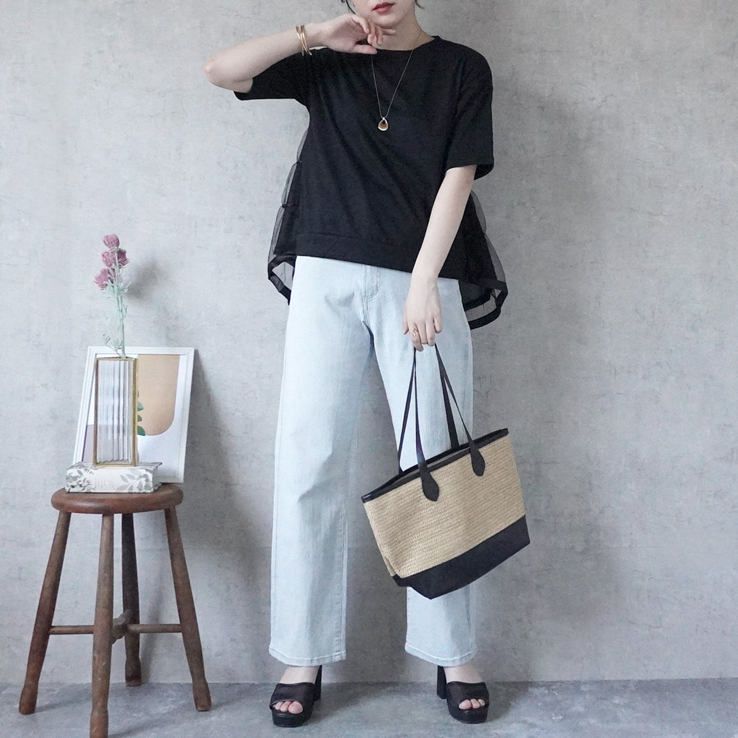 バックティアードチュールTシャツ