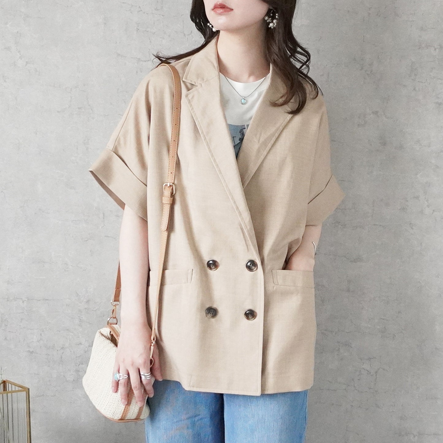 リネンタッチ半袖テーラードジャケット【予約】