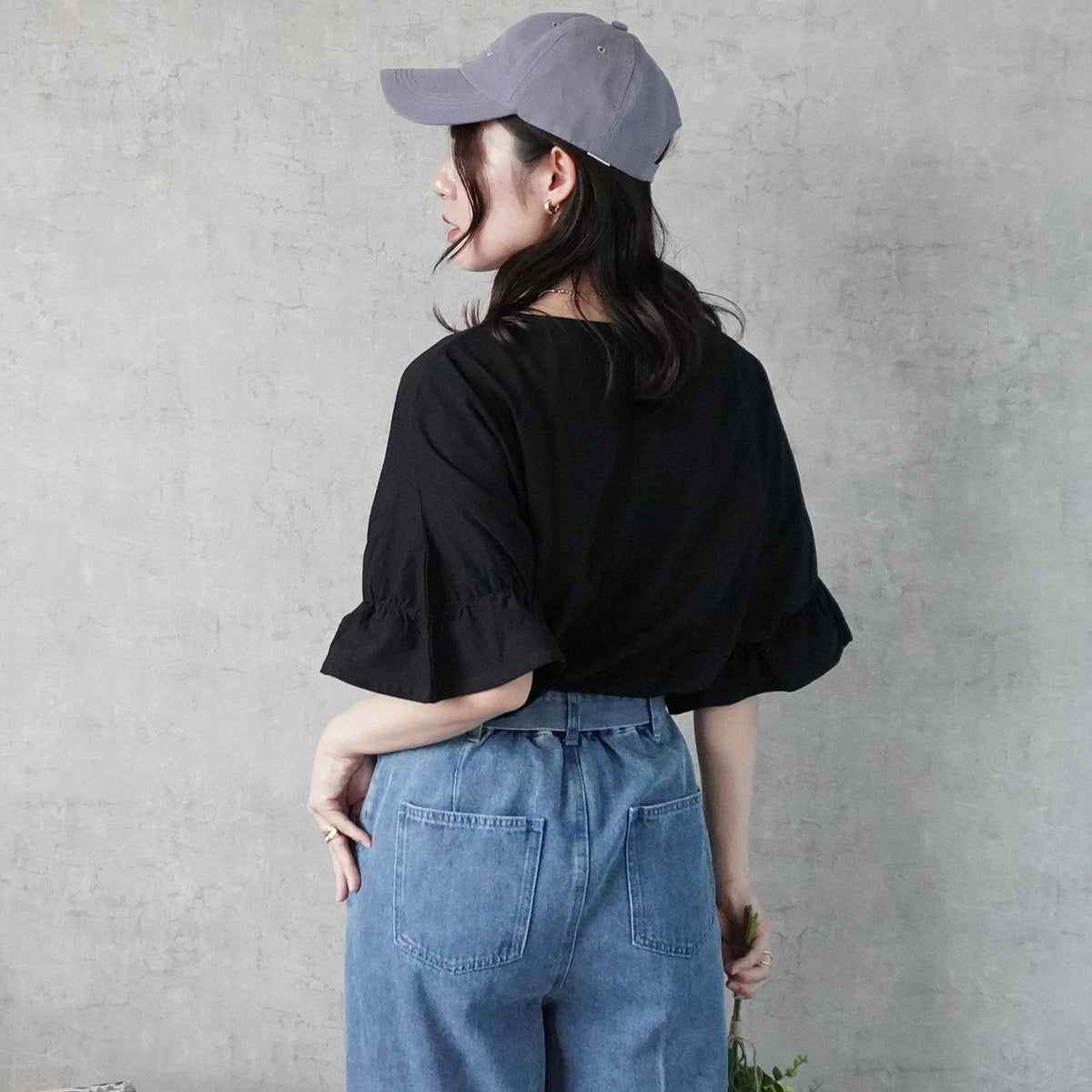 ギャザーゴムフリル半袖Tシャツ