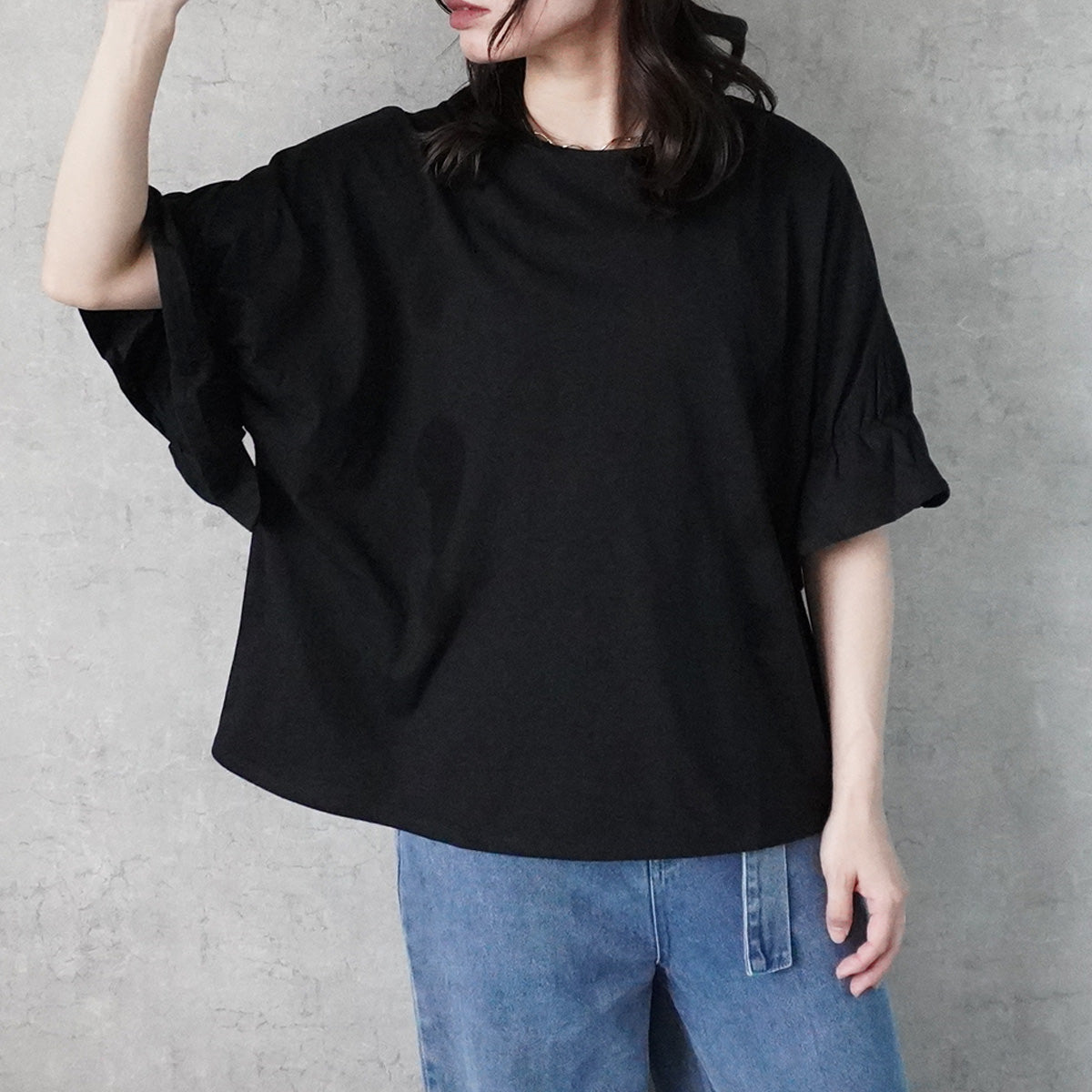 ギャザーゴムフリル半袖Tシャツ