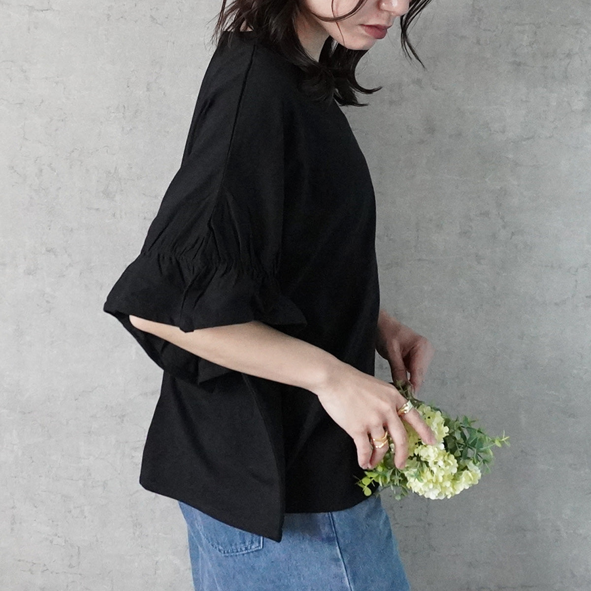 ギャザーゴムフリル半袖Tシャツ
