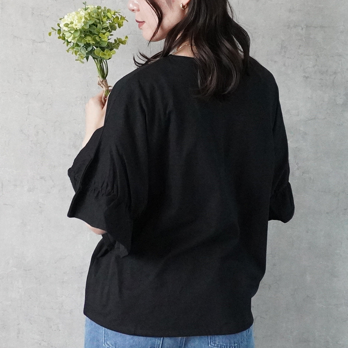 ギャザーゴムフリル半袖Tシャツ