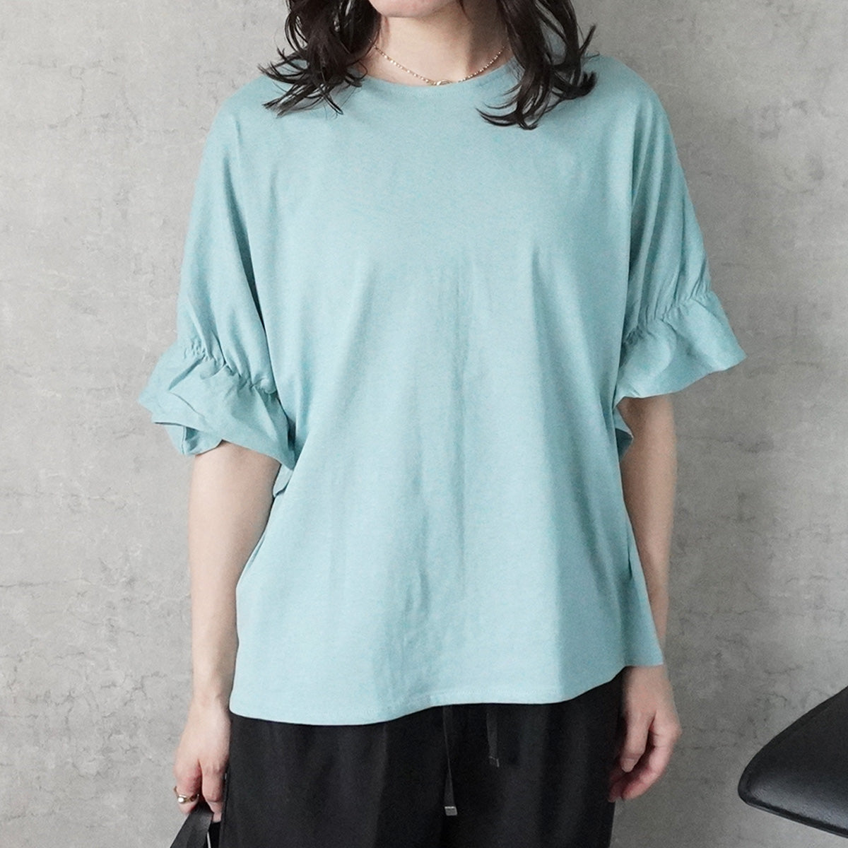 ギャザーゴムフリル半袖Tシャツ