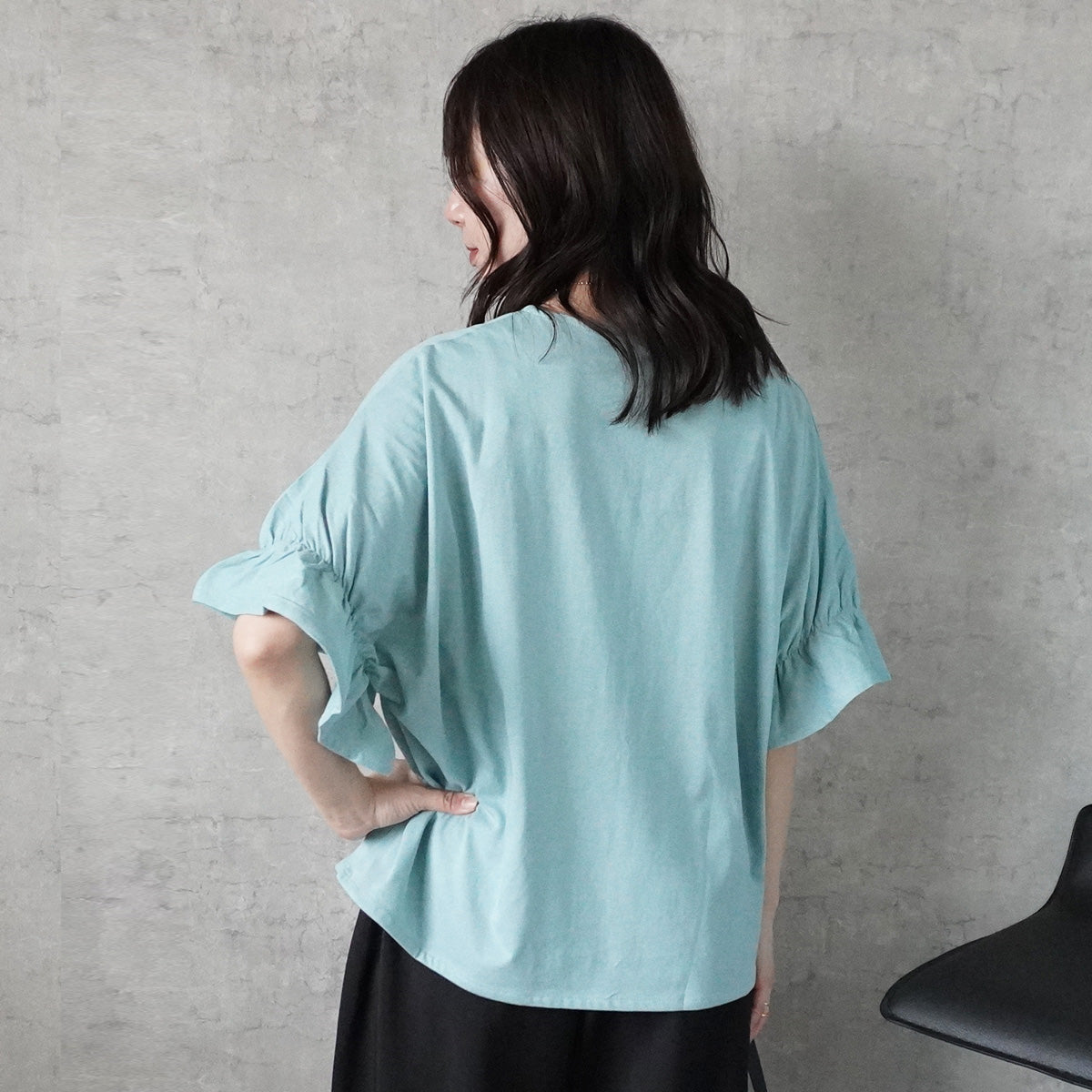 ギャザーゴムフリル半袖Tシャツ