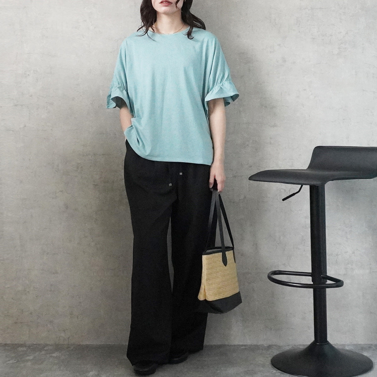 ギャザーゴムフリル半袖Tシャツ