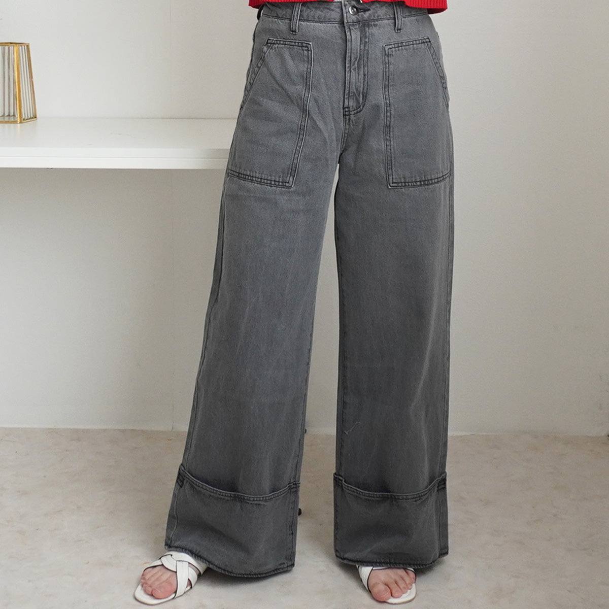 【新色登場】配色ステッチワイドデニムパンツ