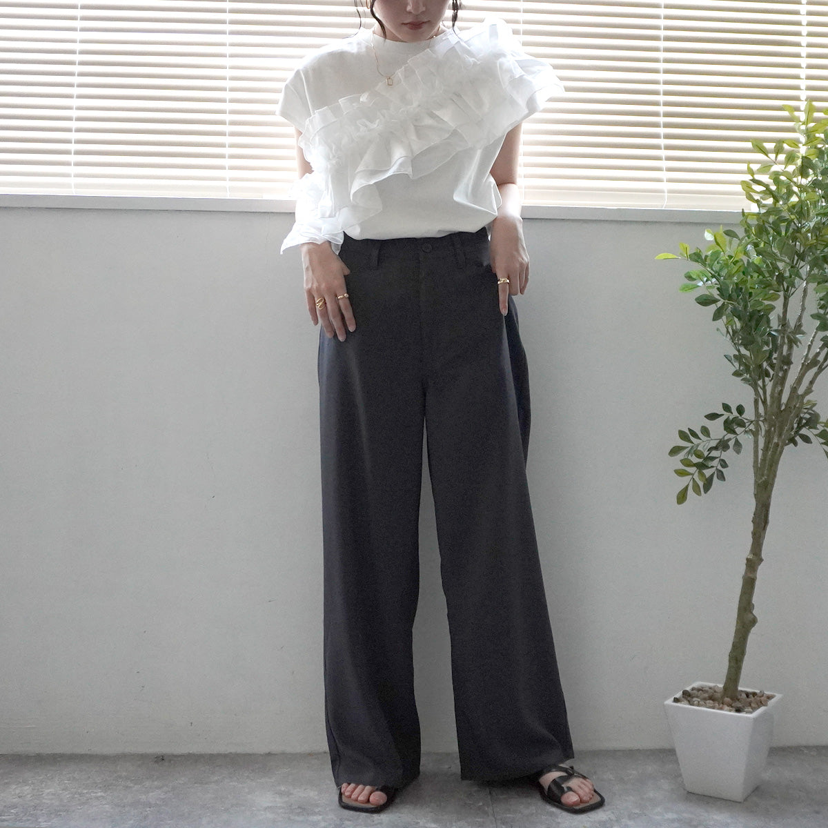 接触冷感カラーワイドパンツ