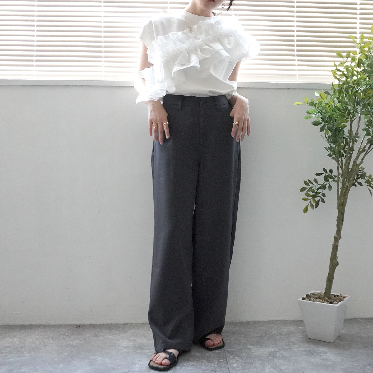 接触冷感カラーワイドパンツ