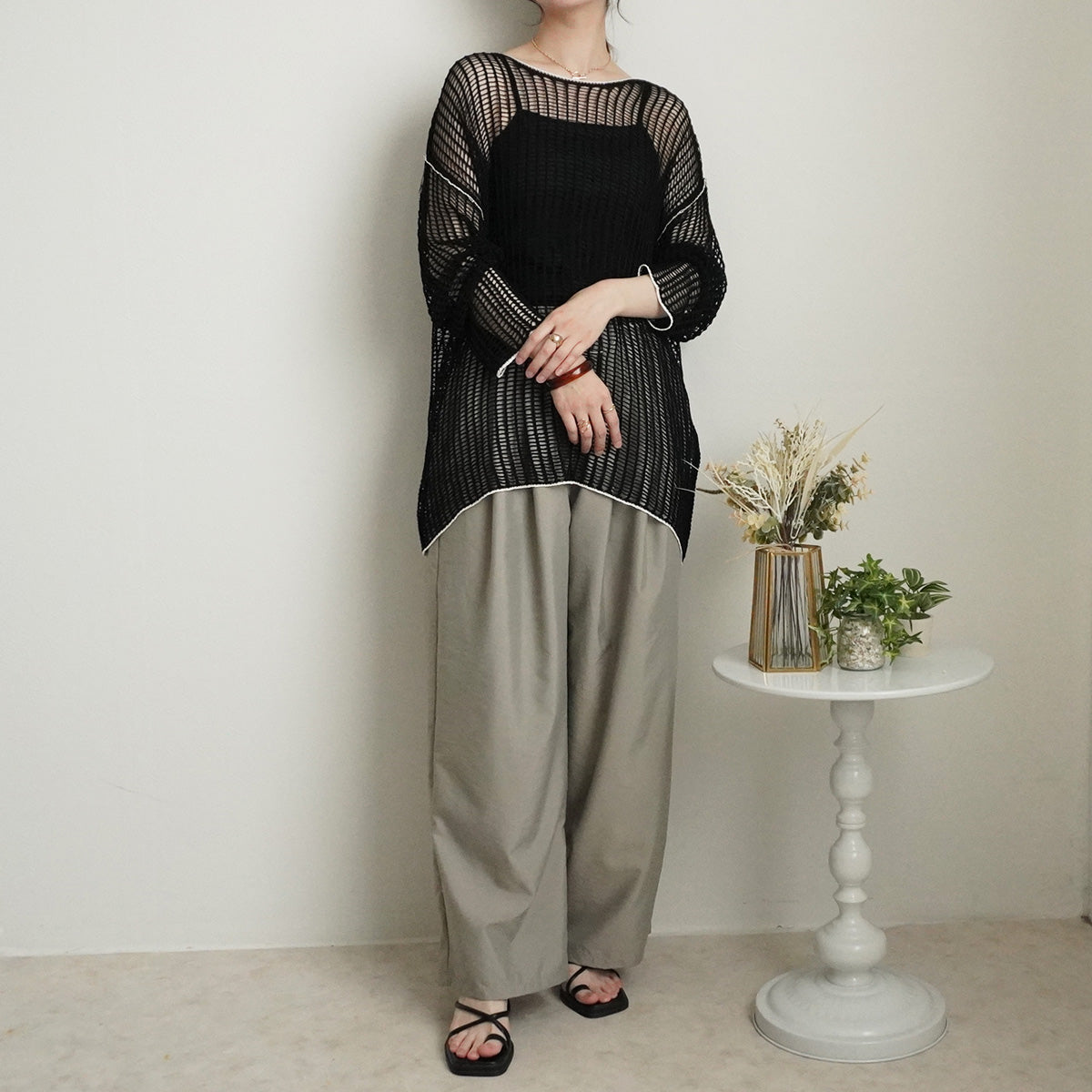 ドロストナイロンワイドパンツ
