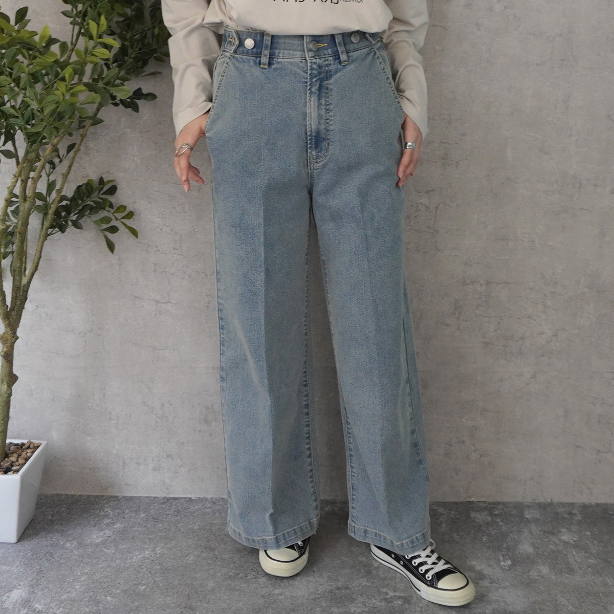 リサイクルデニムセンタープレスパンツ