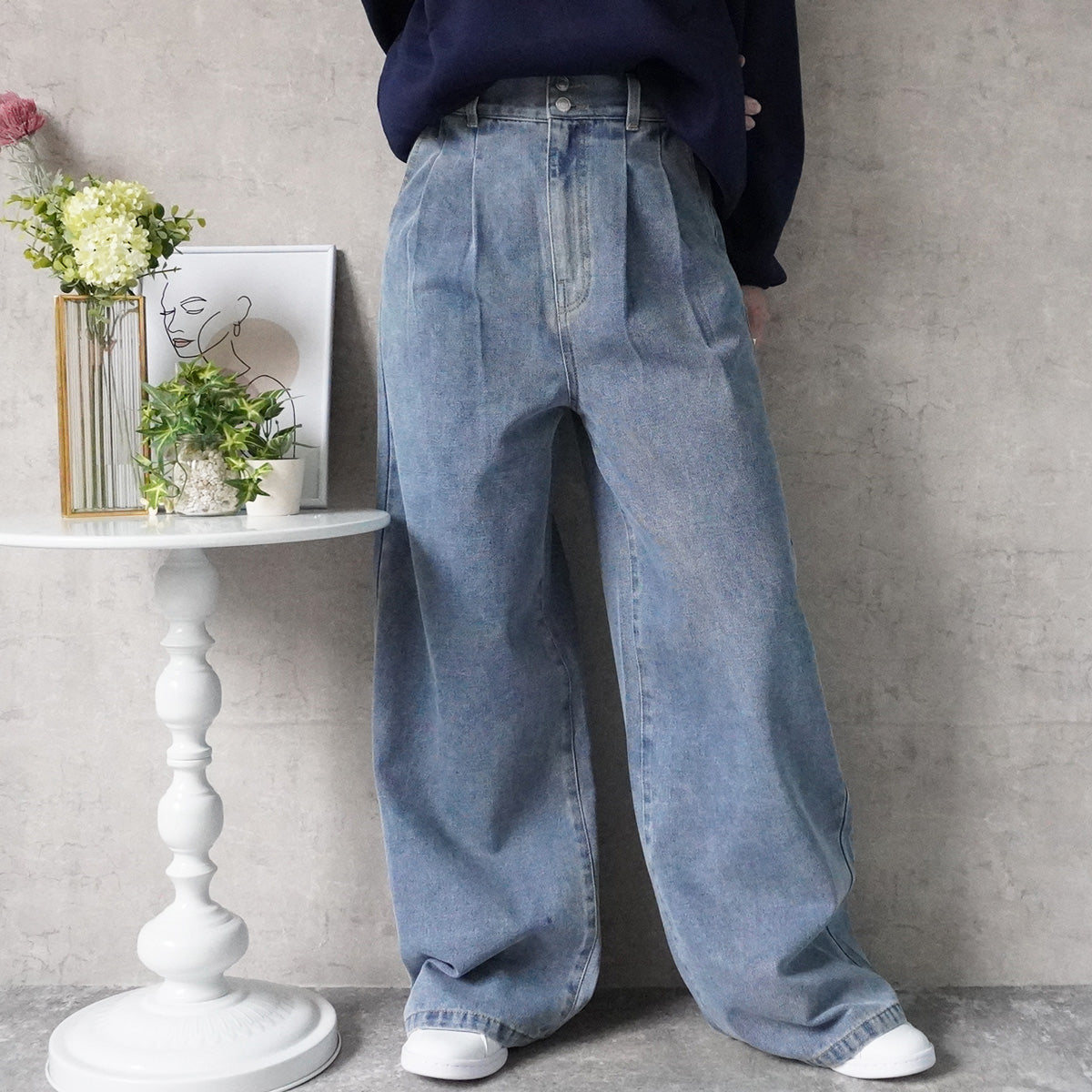 【先行予約】ハイウエストデニムタックワイドパンツ