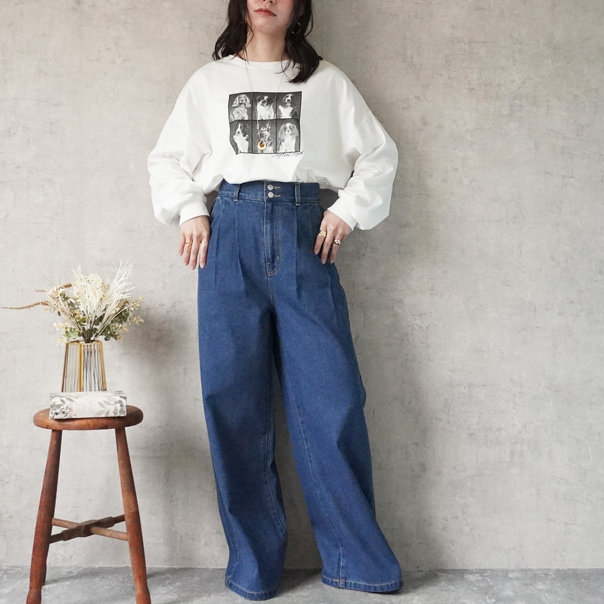 【先行予約】ハイウエストデニムタックワイドパンツ