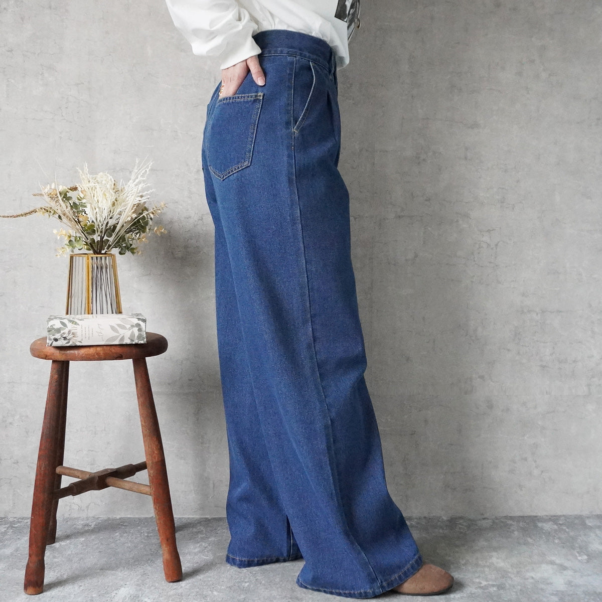 【先行予約】ハイウエストデニムタックワイドパンツ