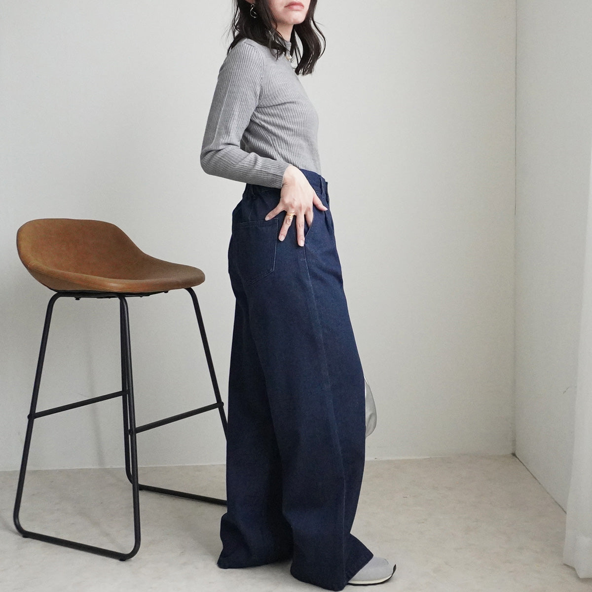 【先行予約】ハイウエストデニムタックワイドパンツ