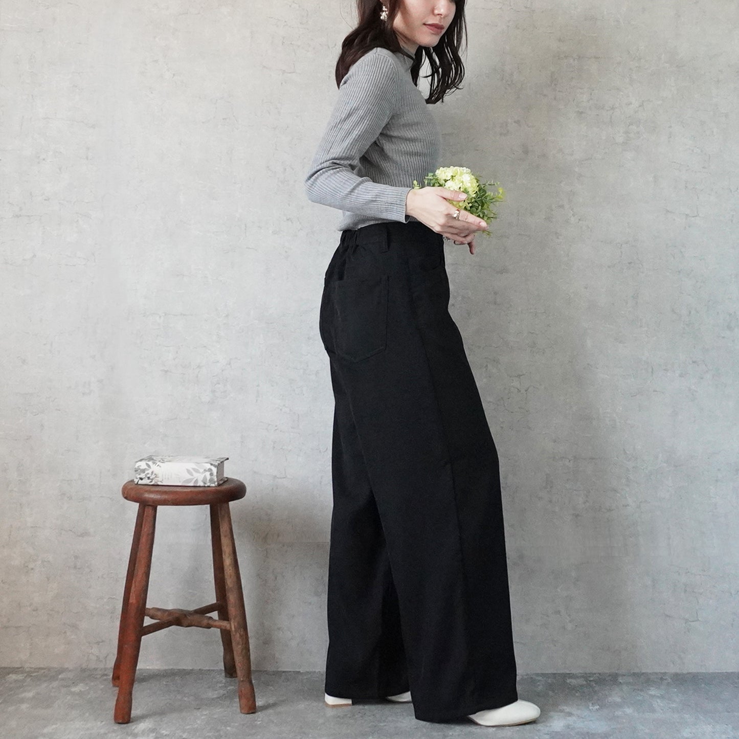 ふんわりなめらか裏微起毛ワイドパンツ
