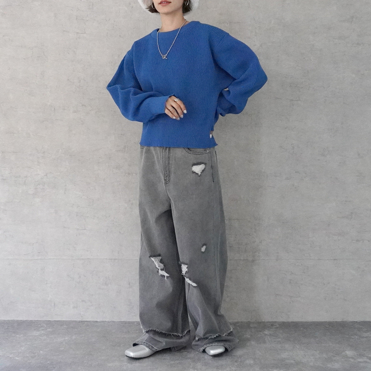 片畦編みダンボールニットプルオーバー